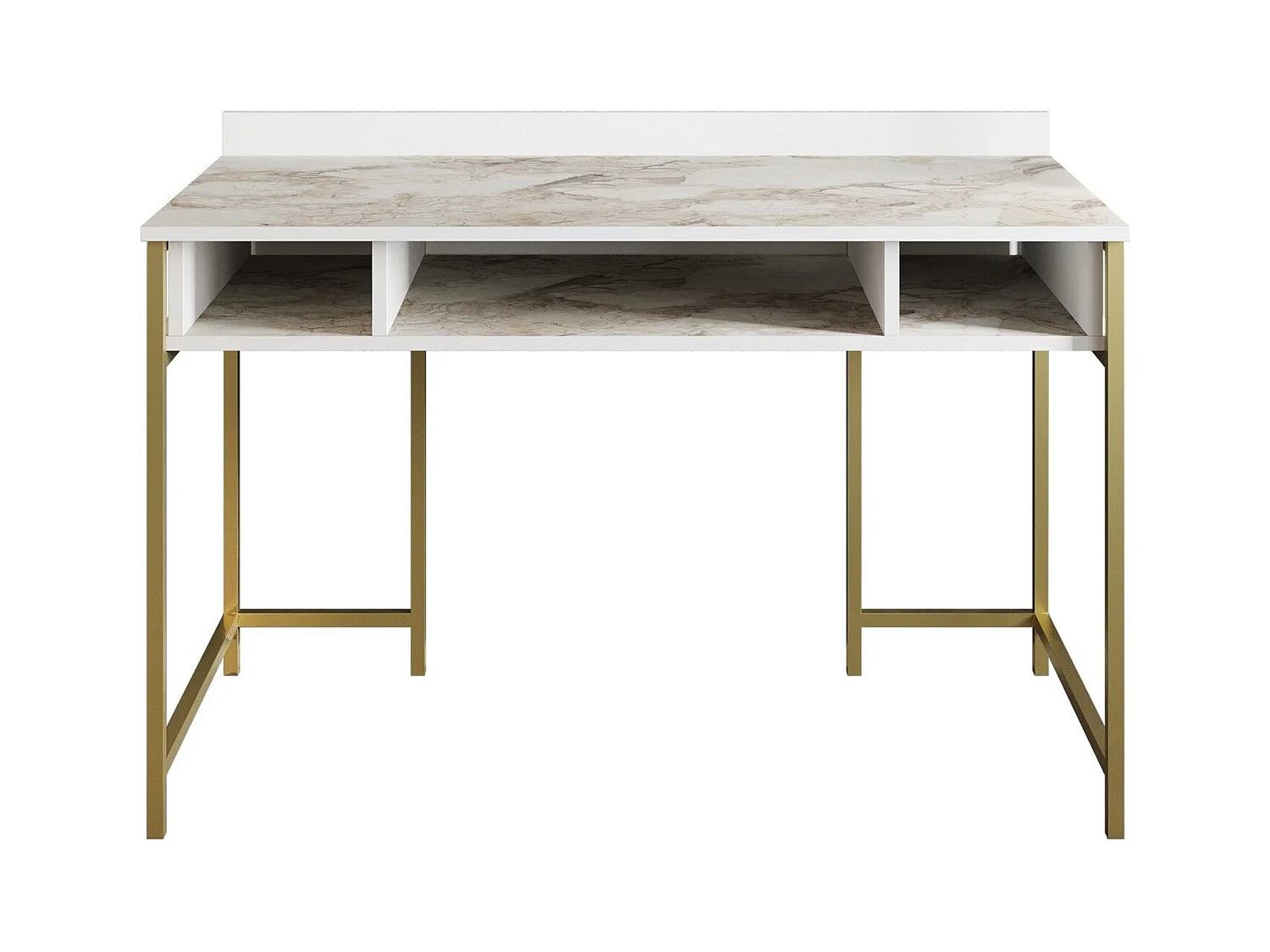 Bureau 3 étagères Plinio 119,5x65,2cm Bois Blanc effet marbre et Métal Or