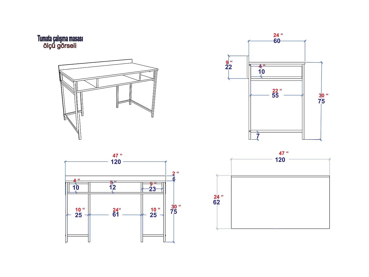Bureau 3 étagères Plinio 119,5x65,2cm Bois Blanc effet marbre et Métal Or
