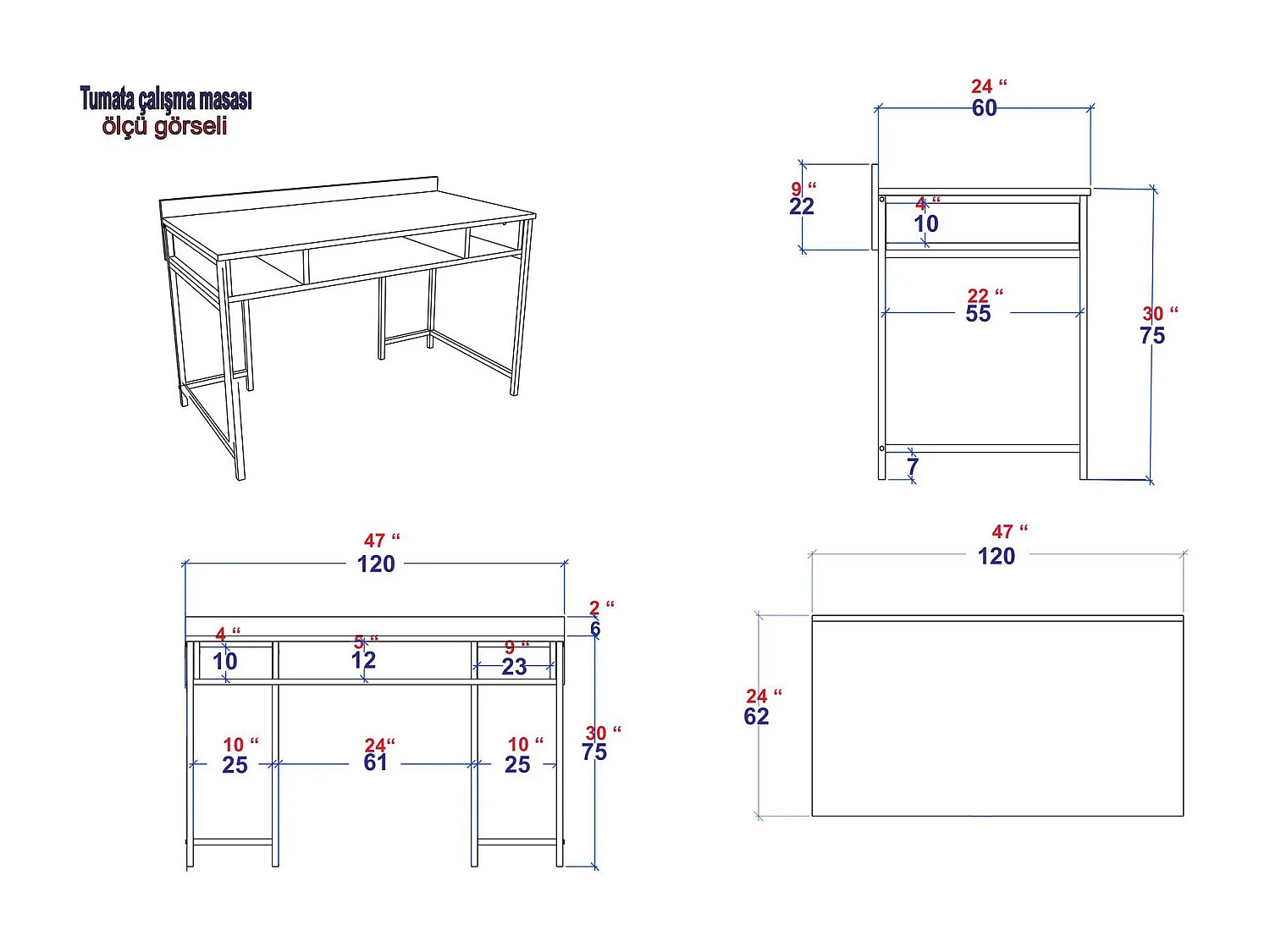 Bureau 3 étagères Plinio 119,5x65,2cm Bois Blanc effet marbre et Métal Or