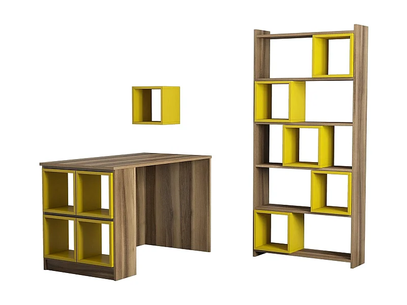 Ensemble bureau bibliothèque et étagère Officila Bois et Jaune