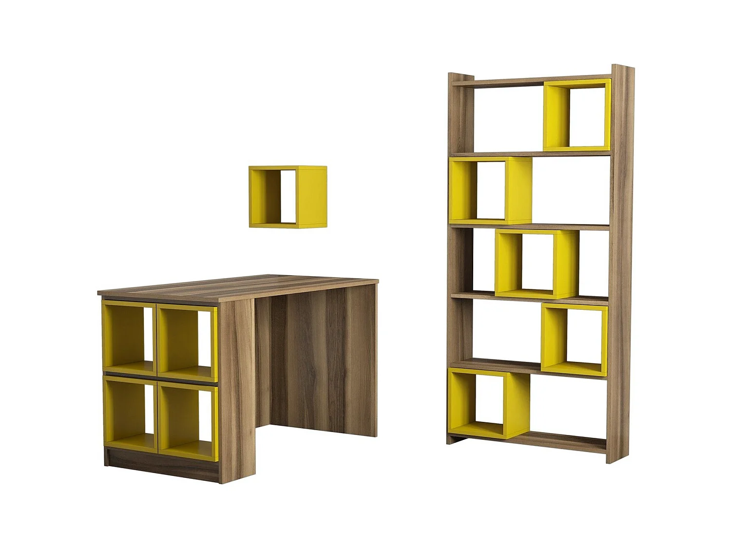 Ensemble bureau bibliothèque et étagère Officila Bois et Jaune