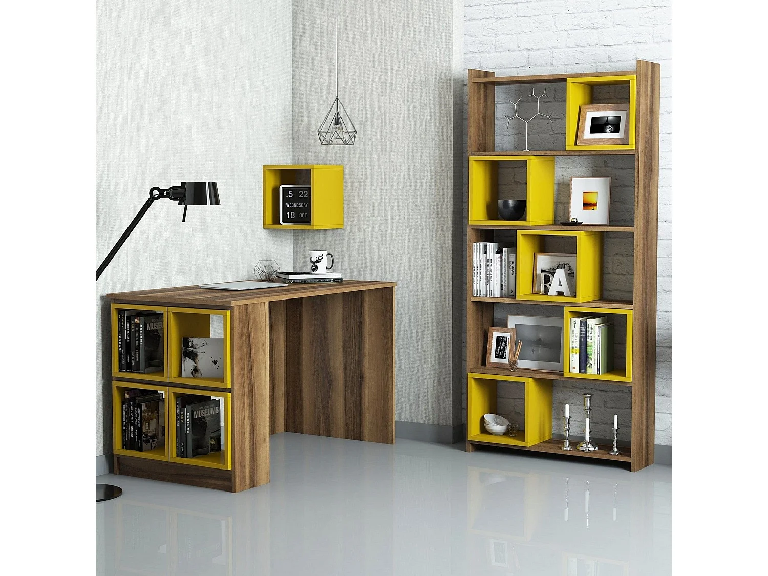 Escrivaninha Boêmia em Nogueira e Amarelo - Estudo Inspirador