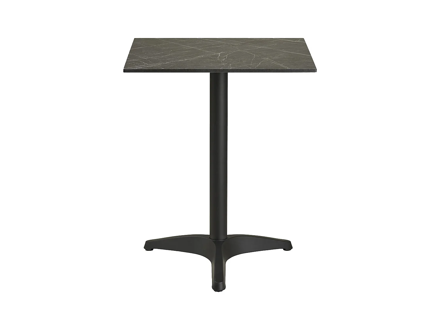 Table de bistrot carrée PARIZ 60cm – Plateau effet marbre gris foncé & pieds en aluminium noir