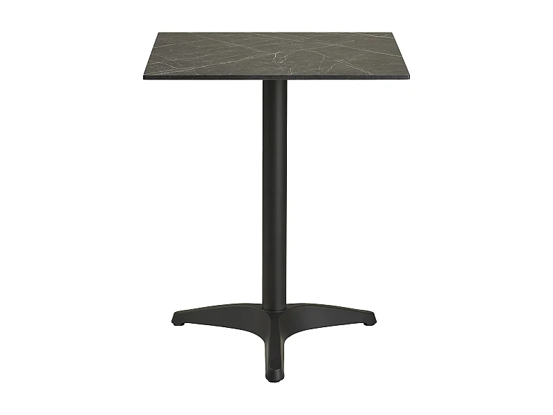Table de bistrot carrée PARIZ 60cm – Plateau effet marbre gris foncé & pieds en aluminium noir
