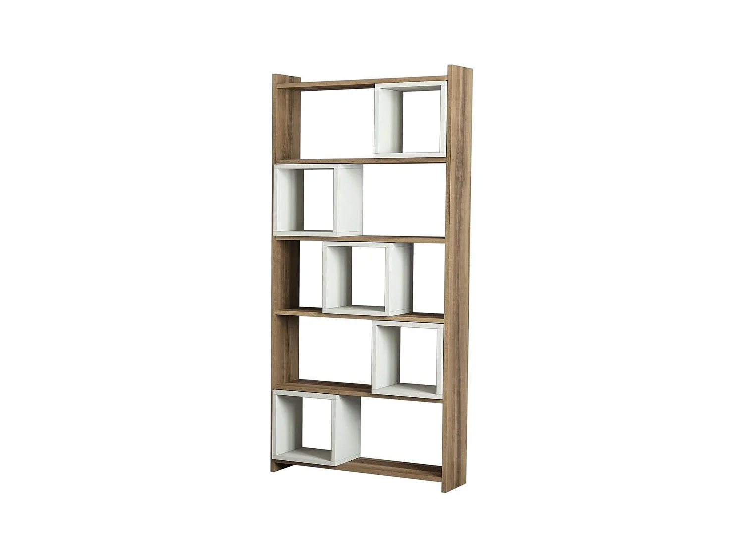 Ensemble bureau bibliothèque et étagère Officila Bois Naturel et Blanc Blanc créme