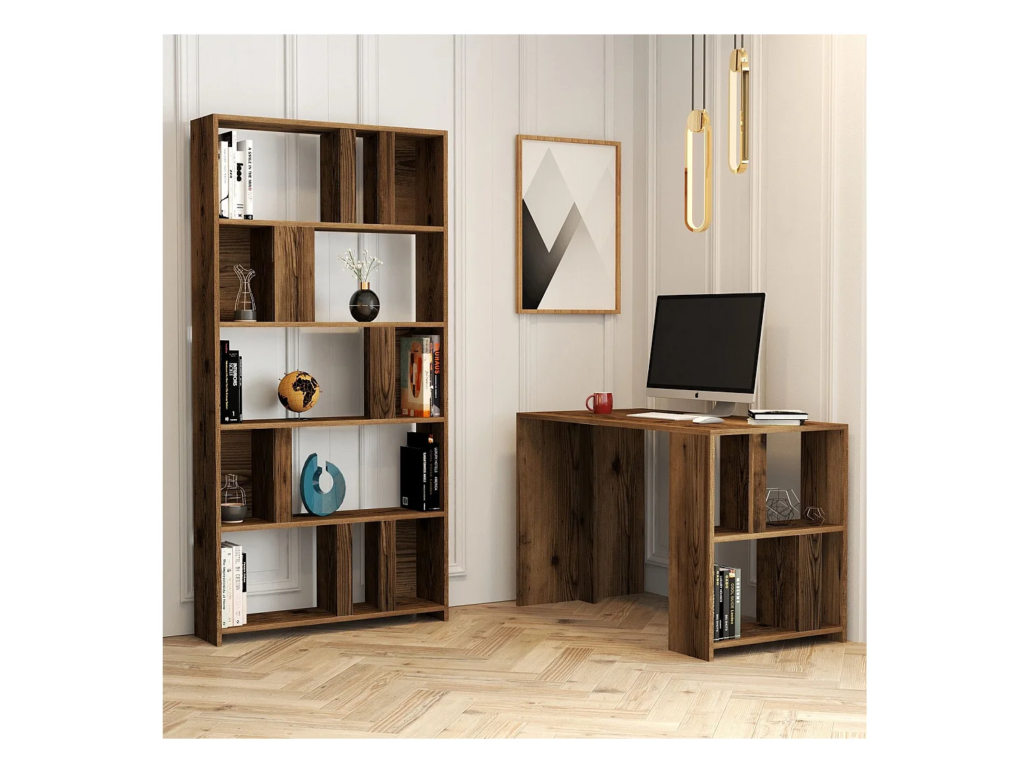 Ensemble bureau et bibliothèque Officium Bois Naturel