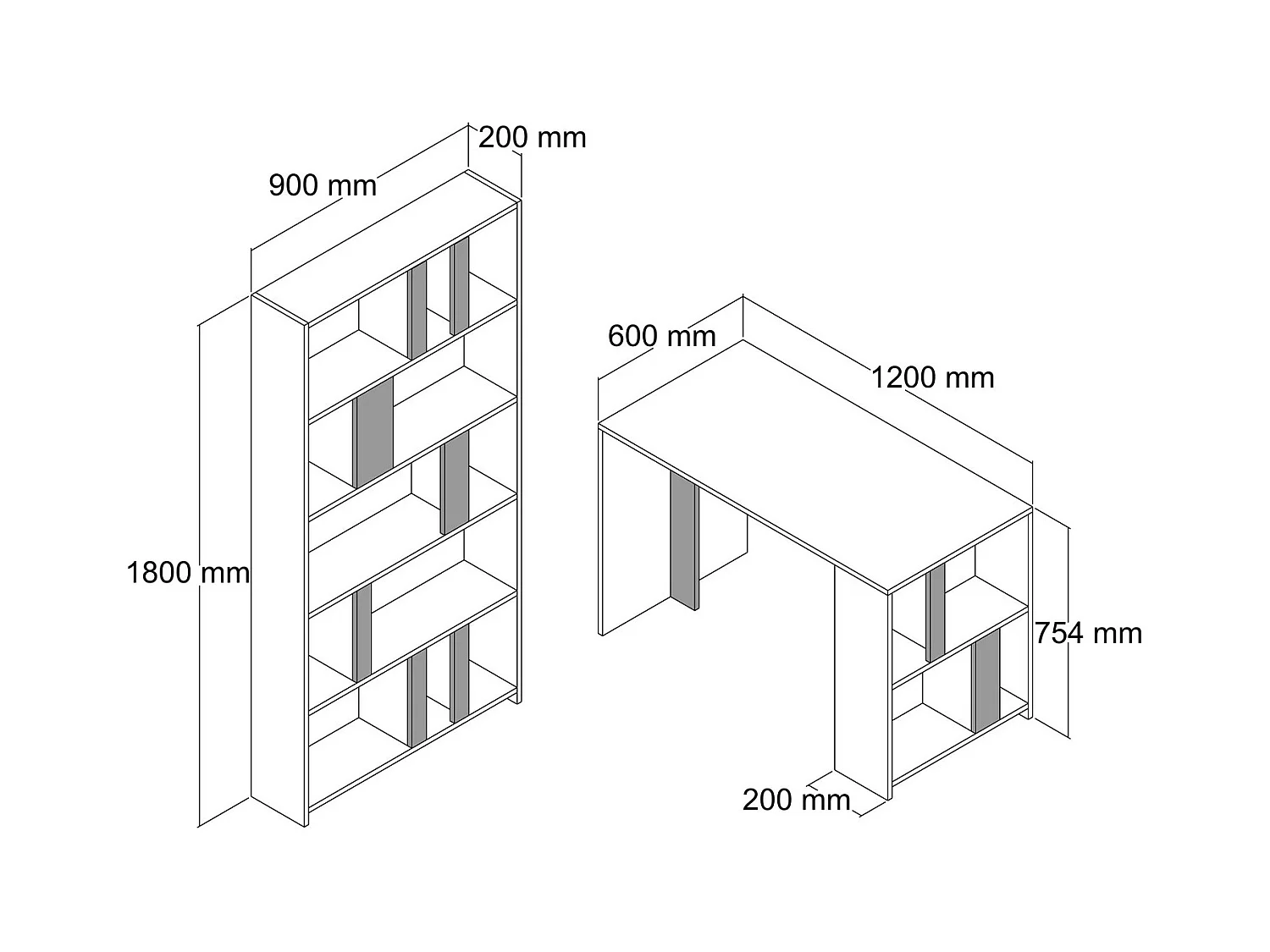 Ensemble bureau et bibliothèque Officium Bois Naturel