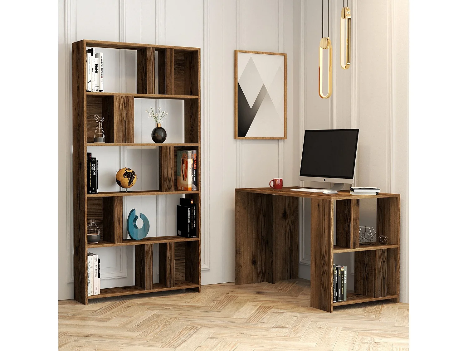 Secretária e Estante de Estudo Nogueira - Design Moderno e Funcional