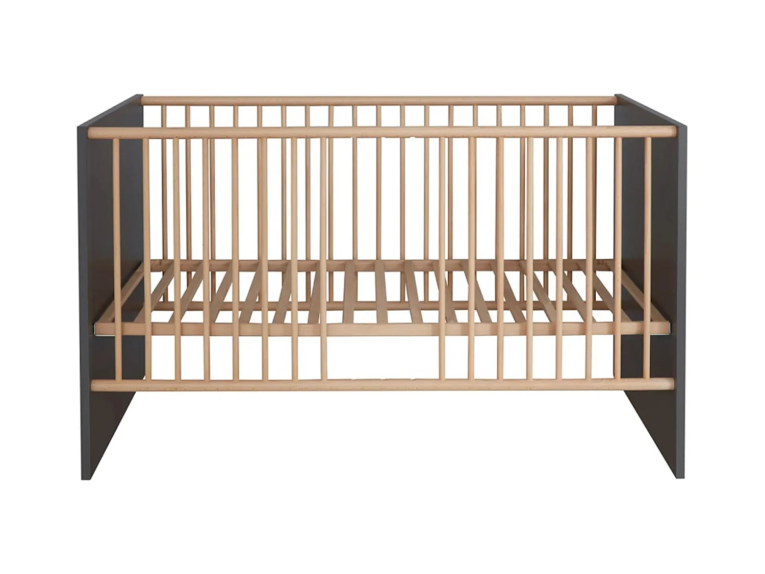 Lit à barreaux 70x140 mélaminé gris mat et bois clair Mathys