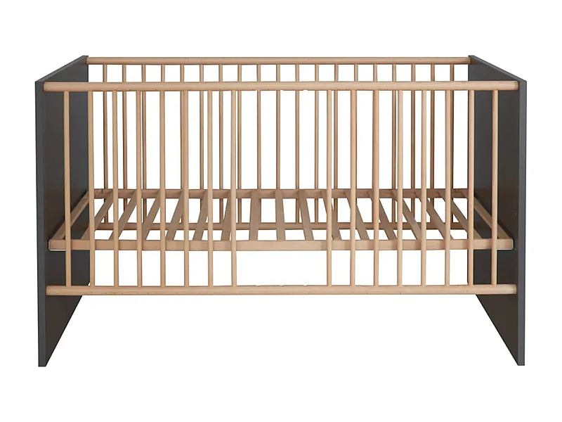 Lit à barreaux 70x140 mélaminé gris mat et bois clair Mathys