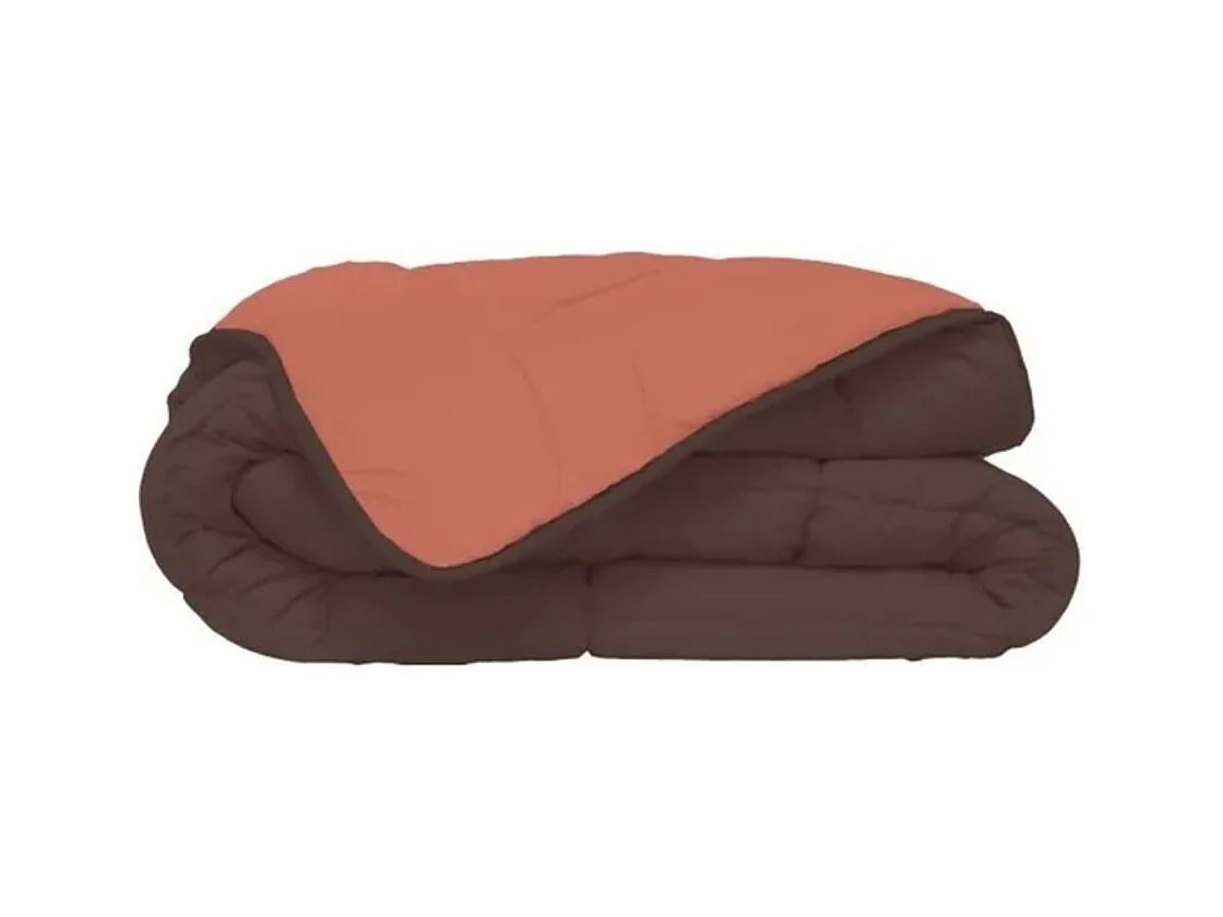 Couette chaude en microfibre chocolat & corail 400g-m² Calgary-Taille 240x260 cm