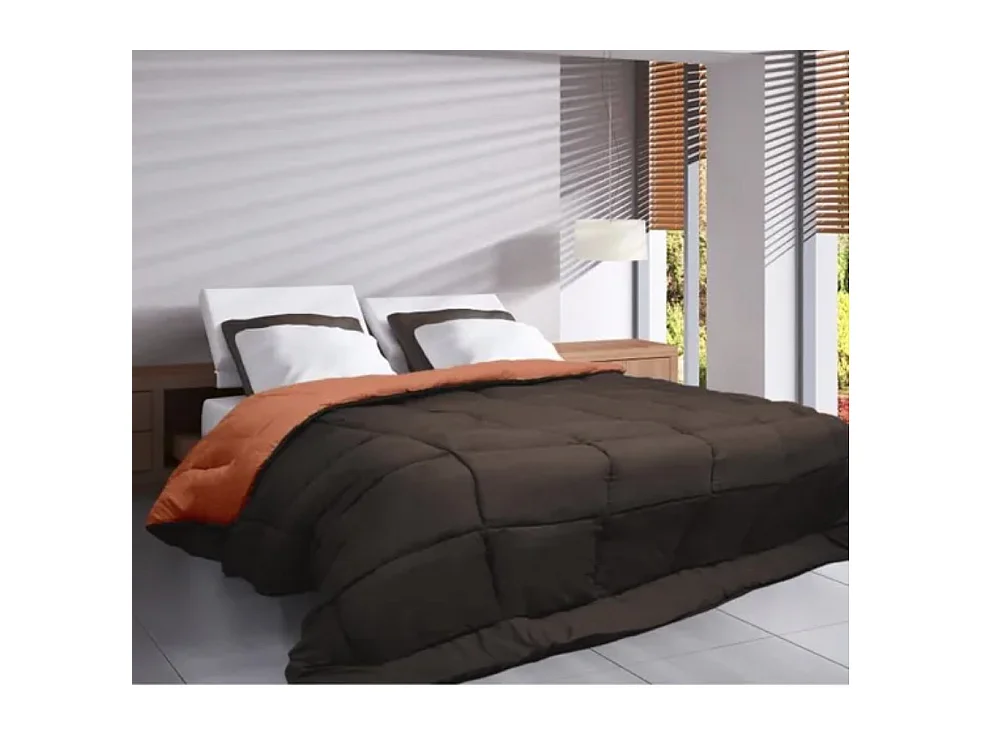 Couette chaude en microfibre chocolat & corail 400g-m² Calgary-Taille 240x260 cm