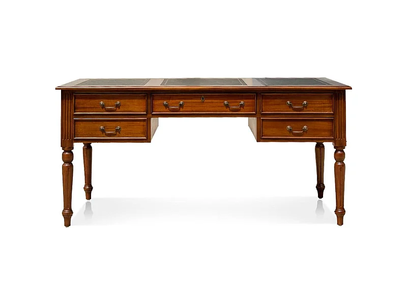 Bureau en bois massif d'acajou 5 tiroirs CASTLE 180cm