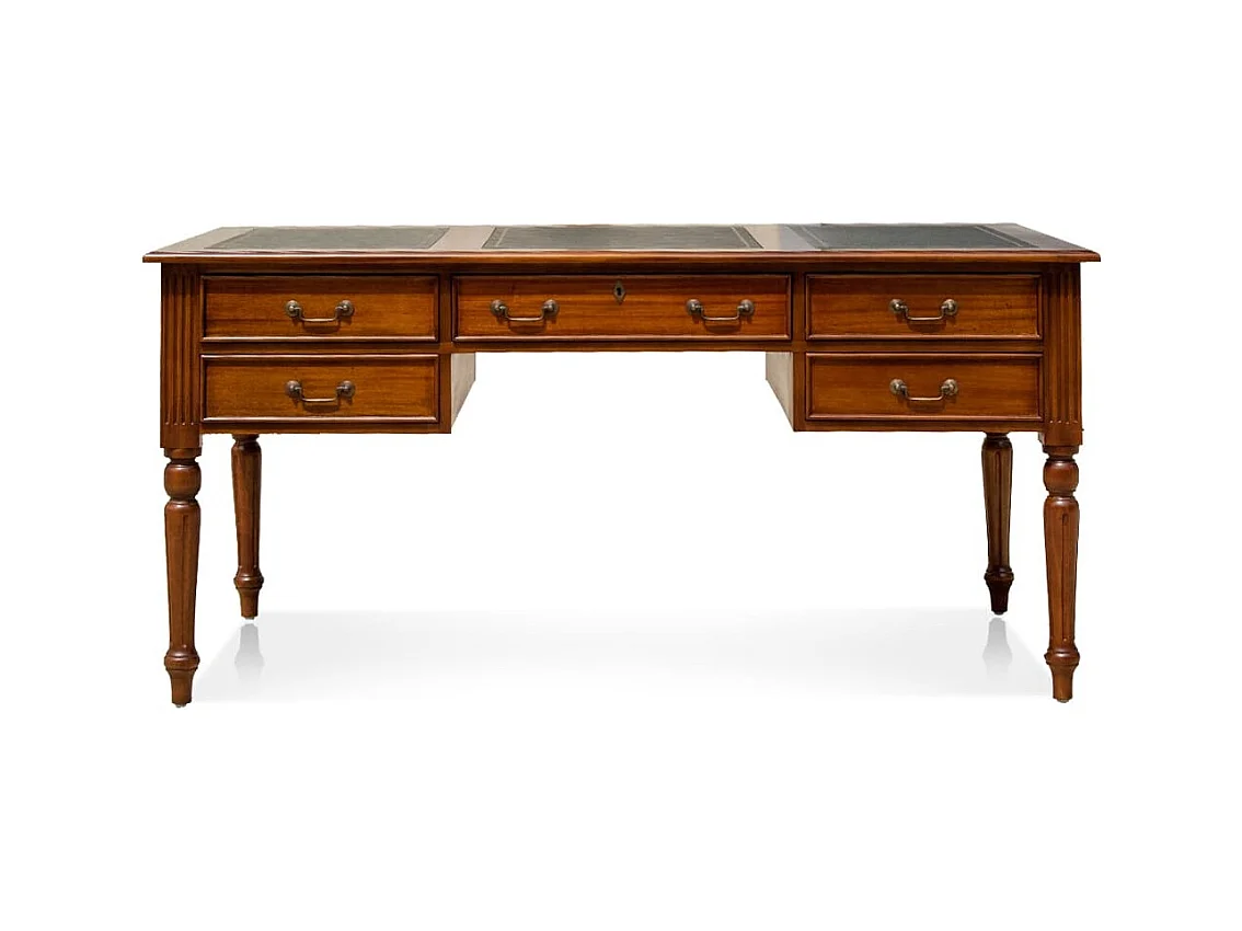 Bureau en bois massif d'acajou 5 tiroirs CASTLE 180cm