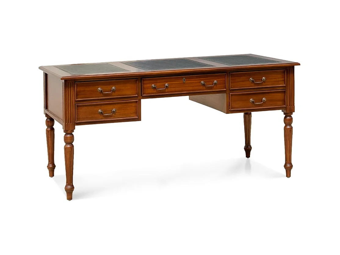 Bureau en bois massif d'acajou 5 tiroirs CASTLE 180cm