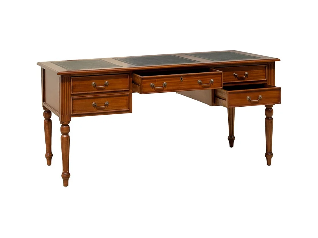 Bureau en bois massif d'acajou 5 tiroirs CASTLE 180cm