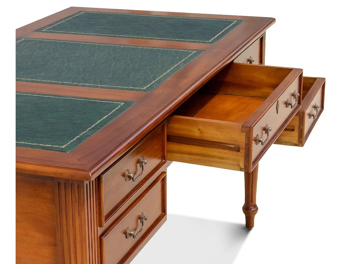 Bureau en bois massif d'acajou 5 tiroirs CASTLE 180cm