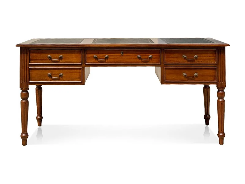 Bruin mahoniehouten bureau 5 lades Castle 180 cm