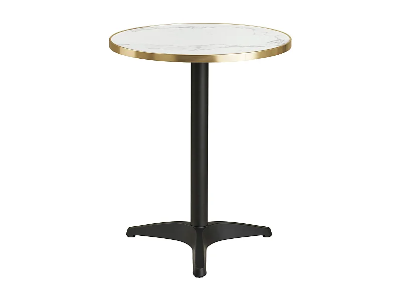 Table de bistrot ronde KUSTA Ø60cm – Plateau blanc aspect marbre, bord doré & pied métal noir