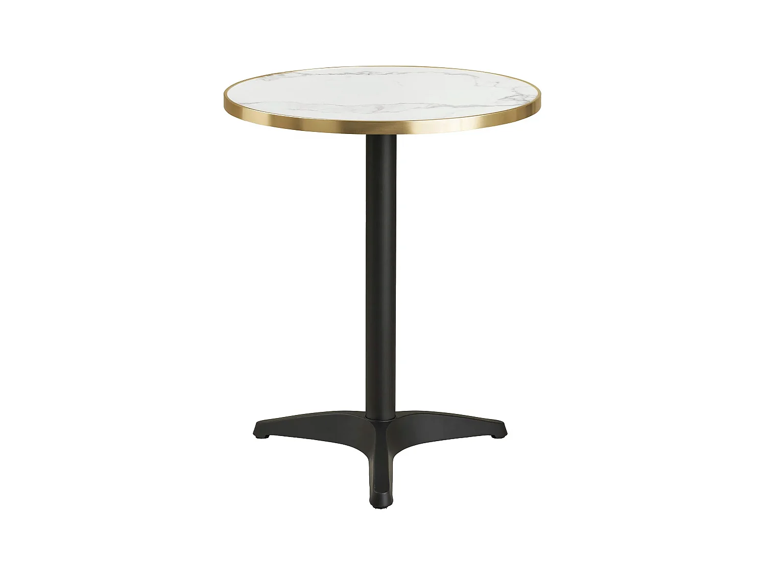 Table de bistrot ronde KUSTA Ø60cm – Plateau blanc aspect marbre, bord doré & pied métal noir