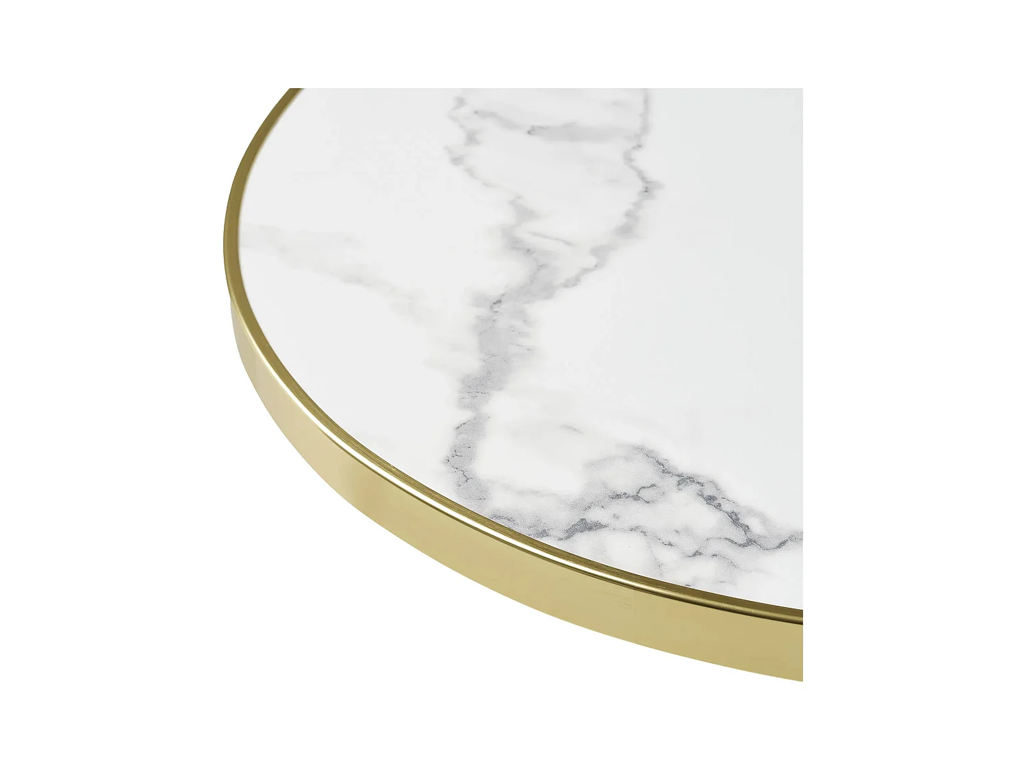 Table de bistrot ronde KUSTA Ø60cm – Plateau blanc aspect marbre, bord doré & pied métal noir