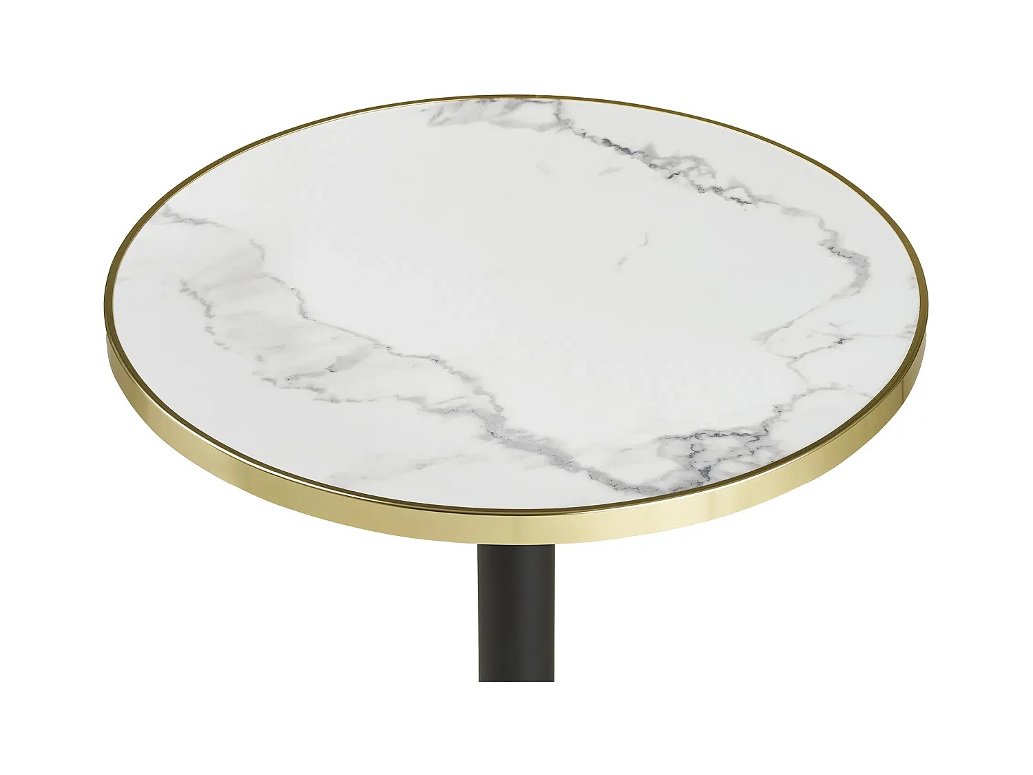Table de bistrot ronde KUSTA Ø60cm – Plateau blanc aspect marbre, bord doré & pied métal noir