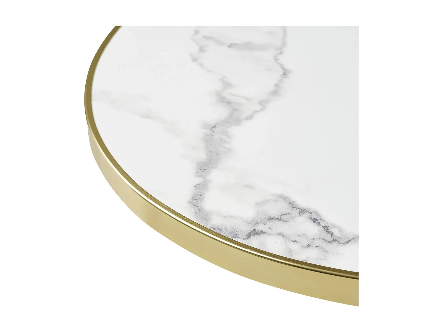 KUSTA ronde bistrotafel Ø60 cm – Blad in wit marmerlook, gouden rand & zwarte metalen poot