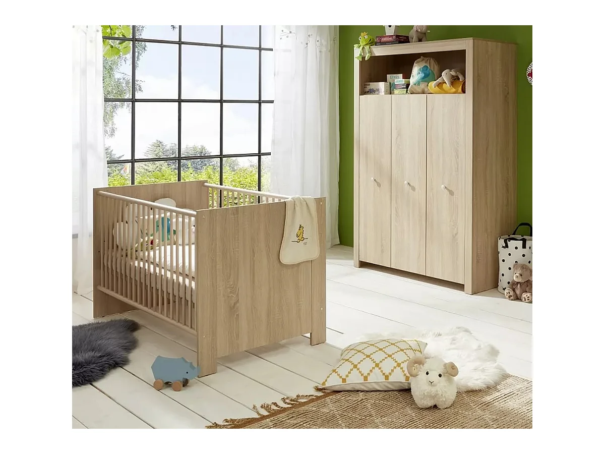 Lit à barreaux 70x140 mélaminé chêne clair Kenan