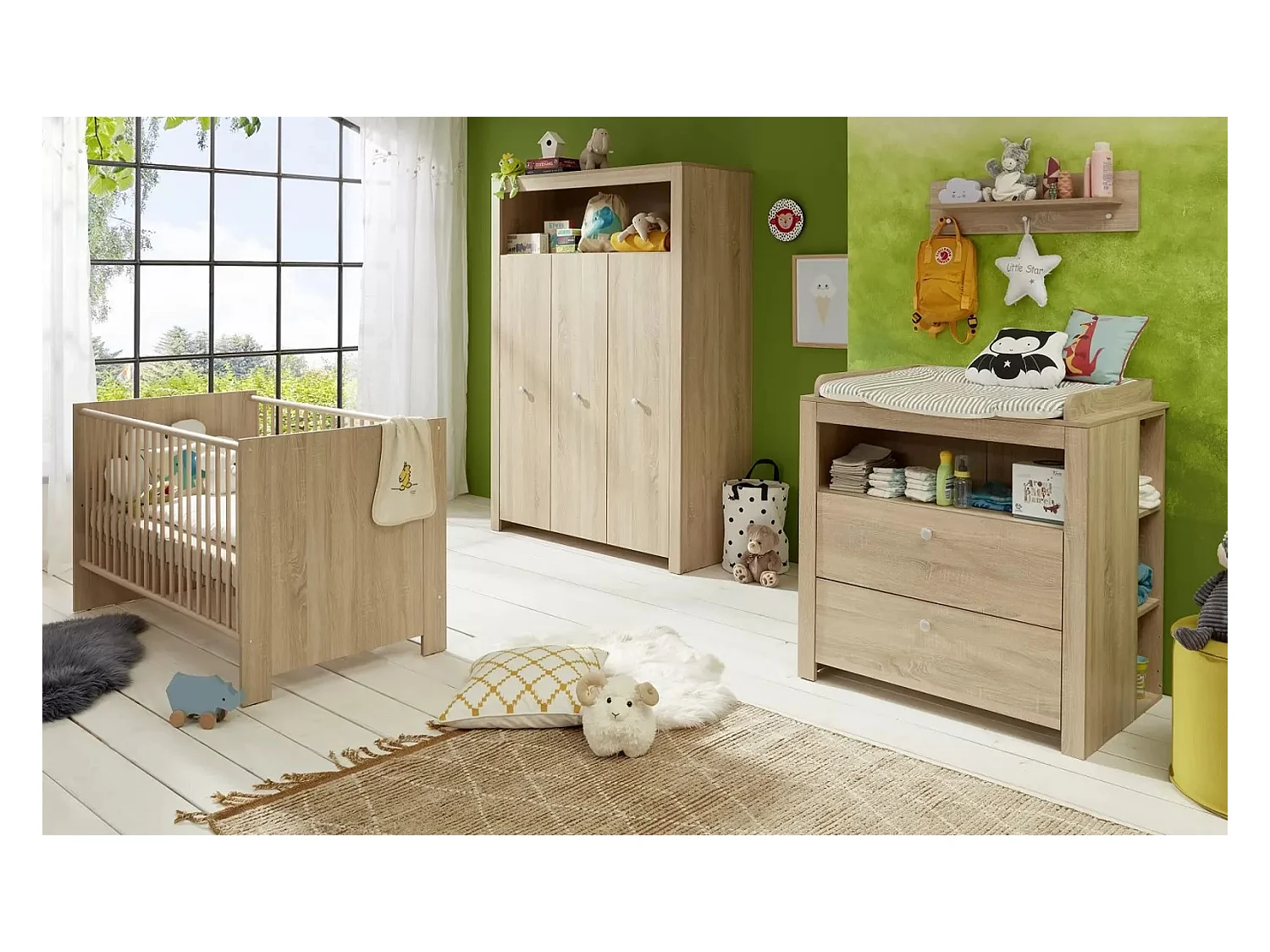 Lit à barreaux 70x140 mélaminé chêne clair Kenan