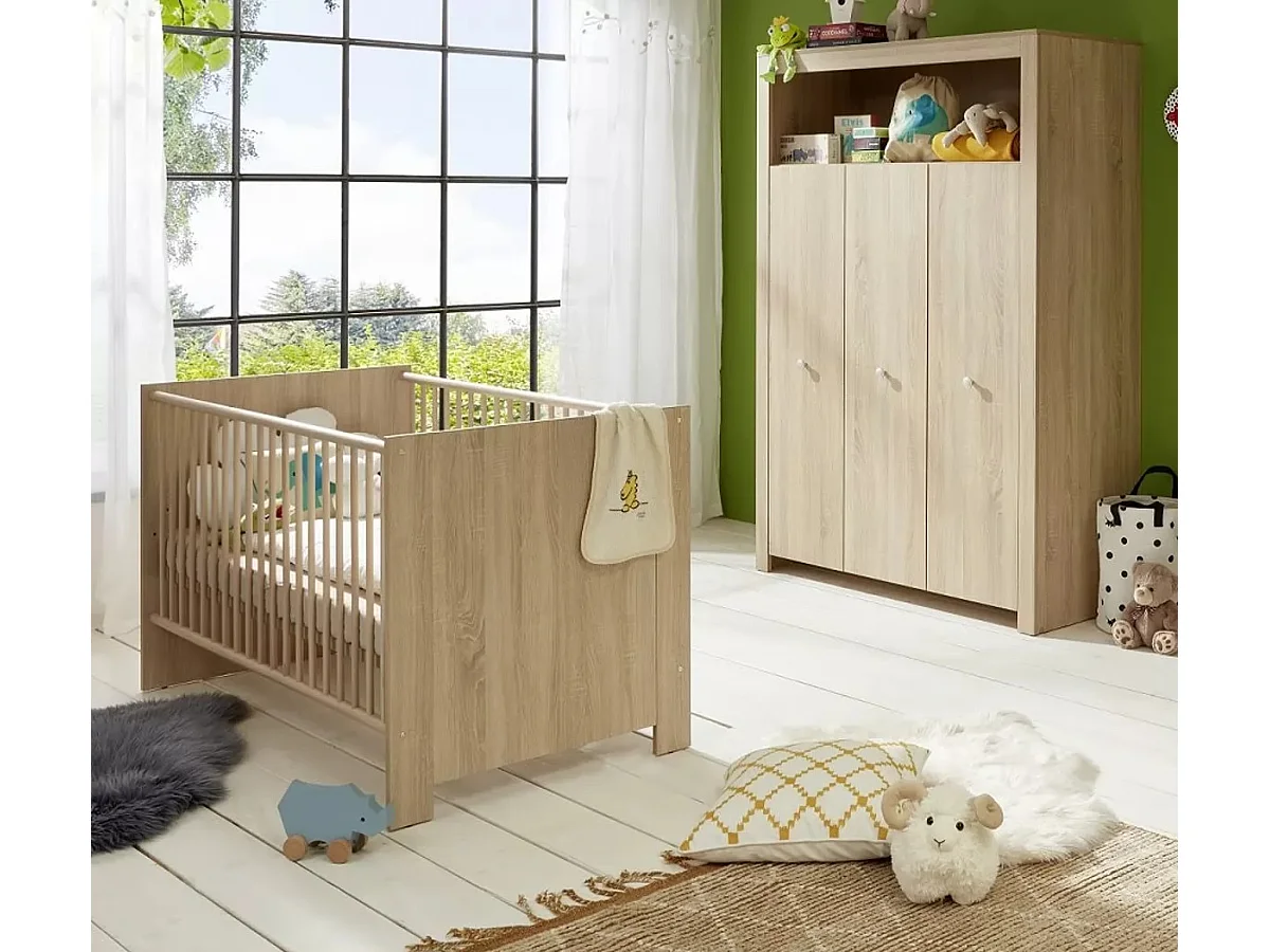 Lit à barreaux 70x140 mélaminé chêne clair Kenan