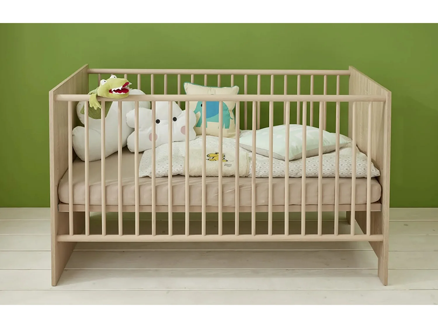 Lit à barreaux 70x140 mélaminé chêne clair Kenan