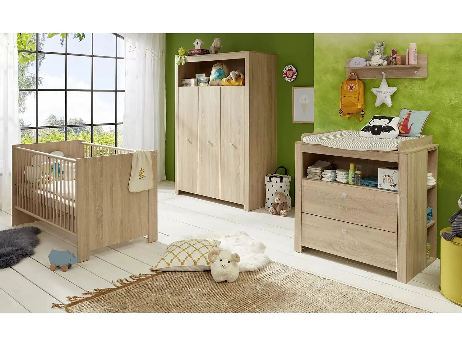 Lit à barreaux 70x140 mélaminé chêne clair Kenan