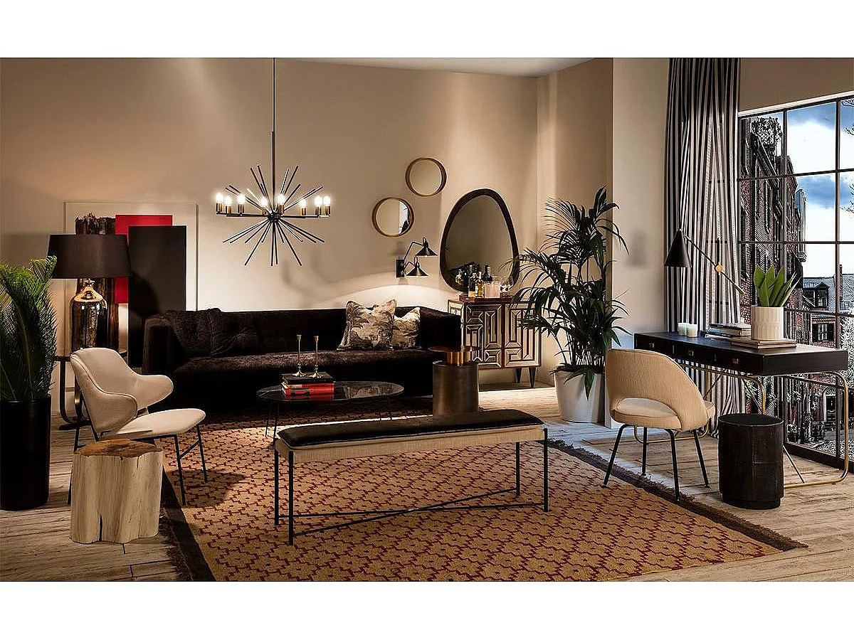 Bureau 3 tiroirs bois massif noir et pieds métal doré Bar