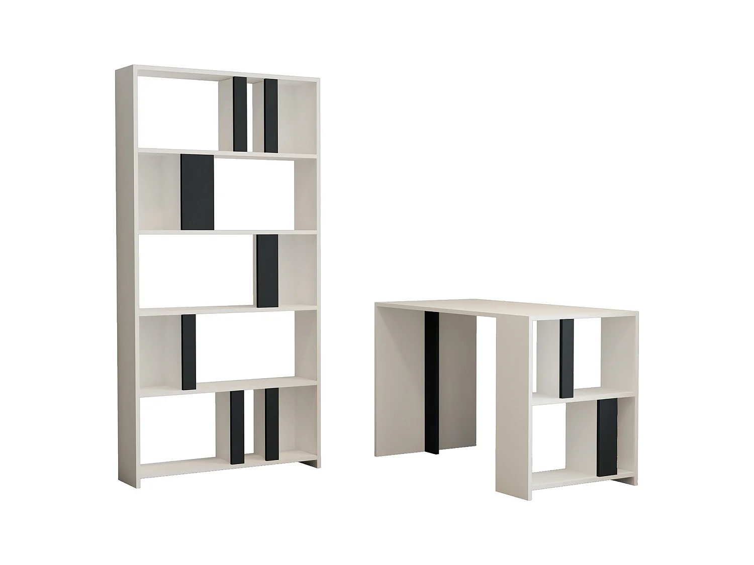 Ensemble bureau et bibliothèque bois blanc et gris Kima