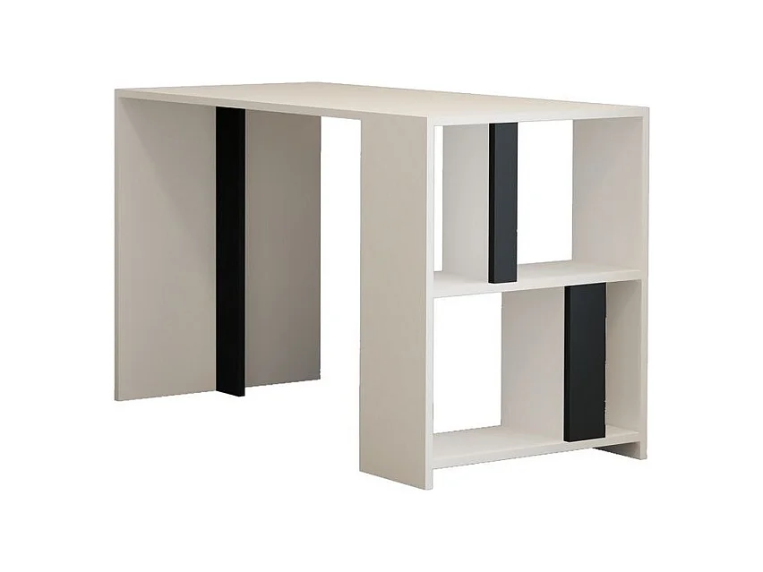 Ensemble bureau et bibliothèque bois blanc et gris Kima