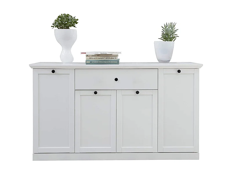 Buffet 4 portes 1 tiroir blanc style campagnard moderne Valex 157cm
