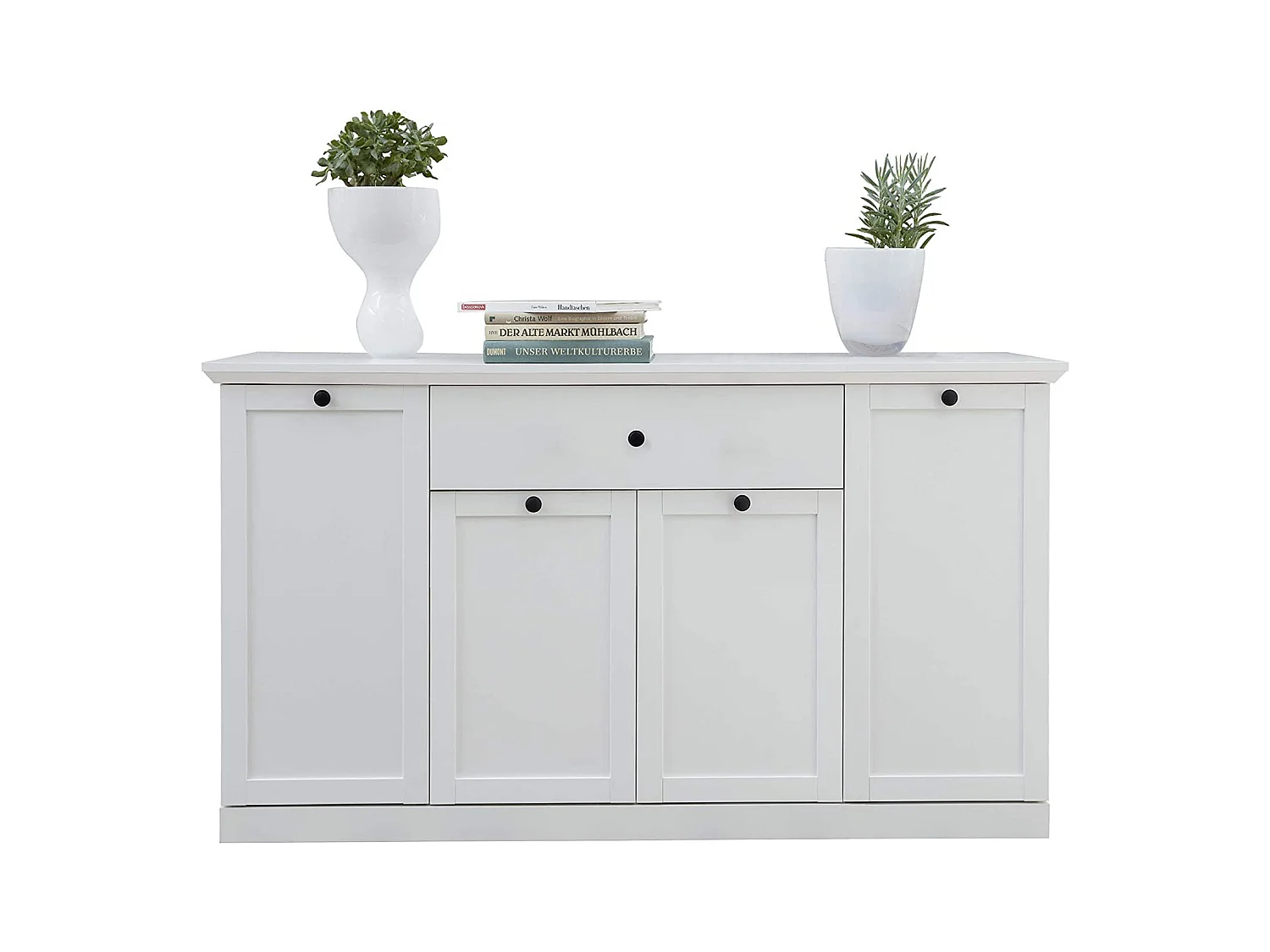Buffet 4 portes 1 tiroir blanc style campagnard moderne Valex 157cm