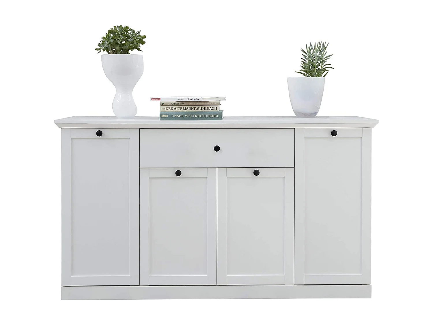 Buffet 4 portes 1 tiroir blanc style campagnard moderne Valex 157cm