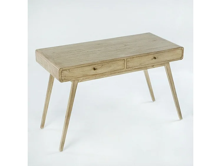 Bureau 2 tiroirs bois massif peint blanc voilé Revi