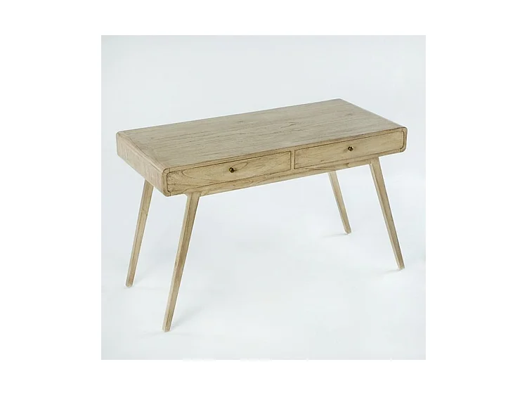 Bureau 2 tiroirs bois massif peint blanc voilé Revi