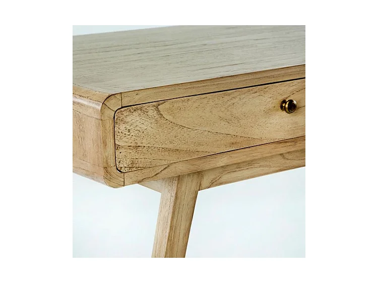 Bureau 2 tiroirs bois massif peint blanc voilé Revi