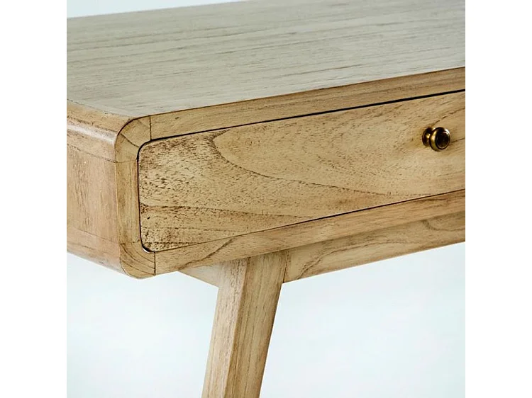 Bureau 2 tiroirs bois massif peint blanc voilé Revi