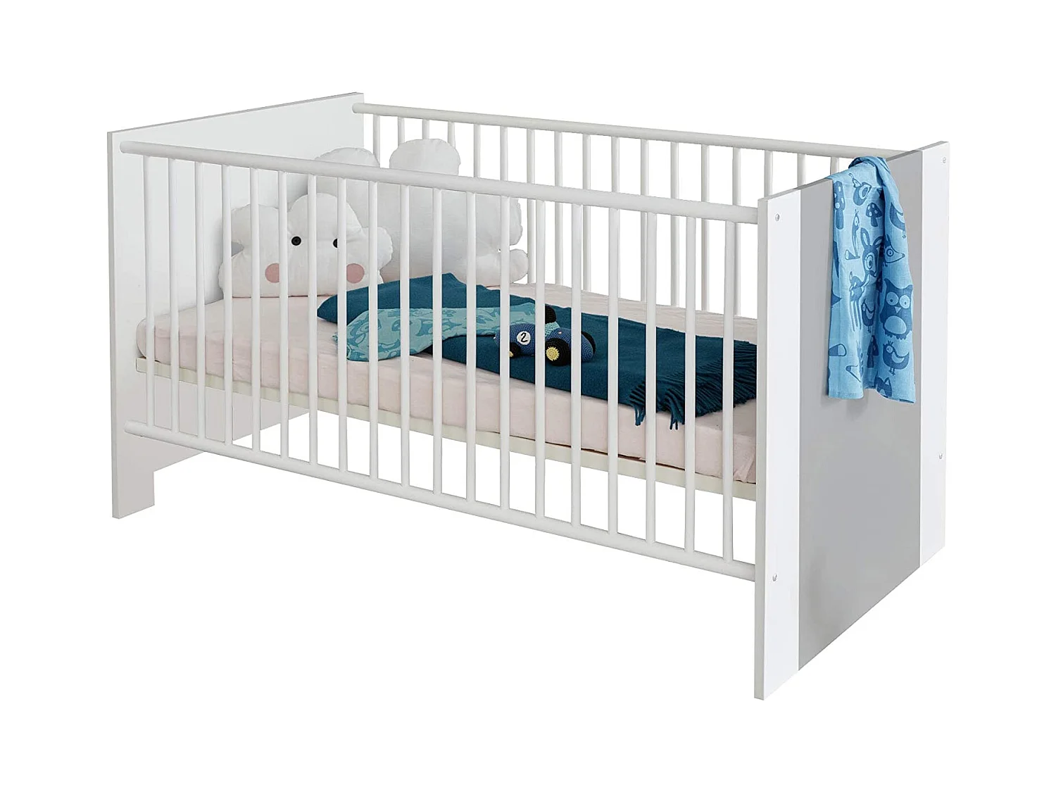 Lit à barreaux 70x140 mélaminé gris et blanc Evans