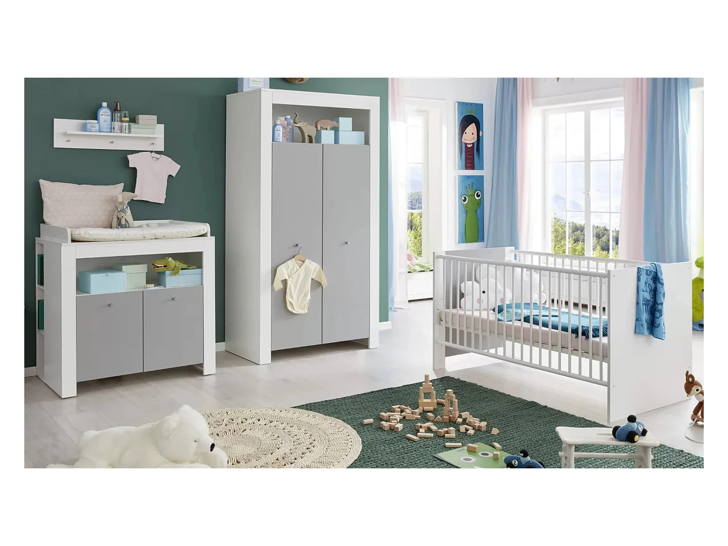 Lit à barreaux 70x140 mélaminé gris et blanc Evans