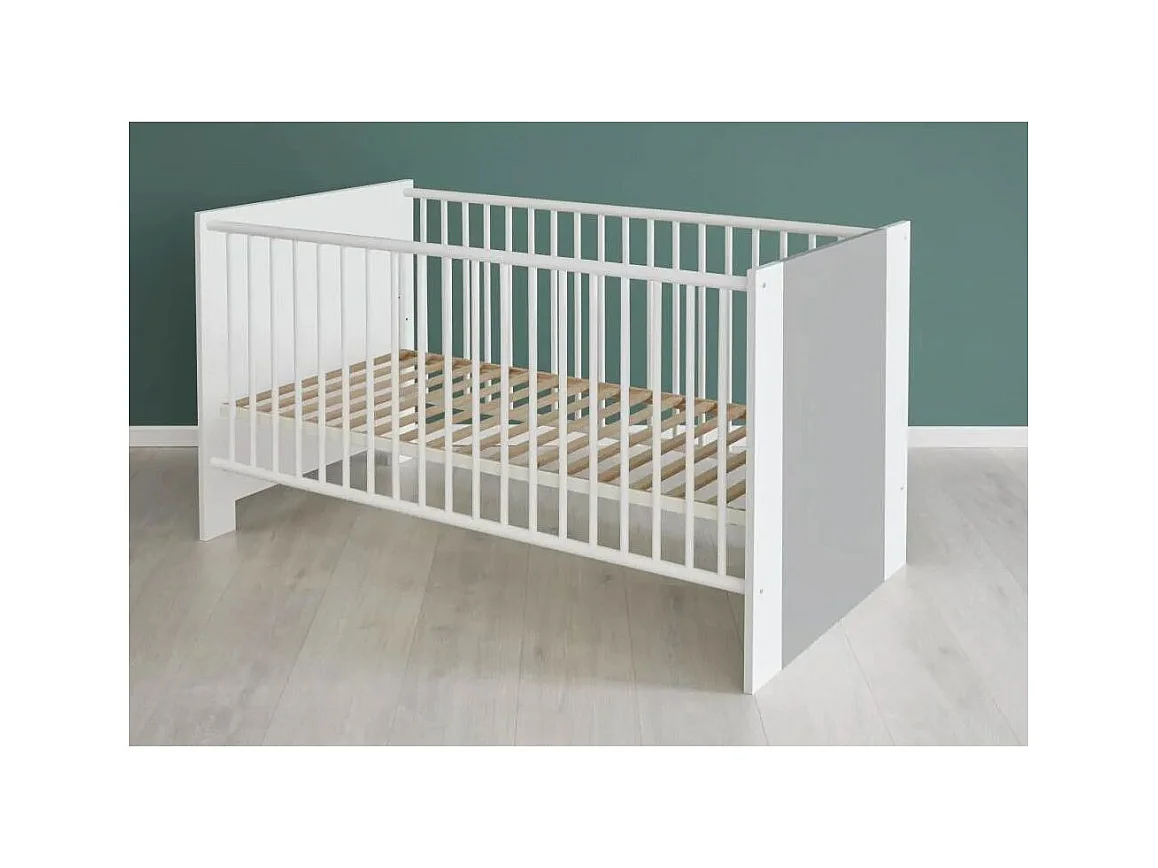 Lit à barreaux 70x140 mélaminé gris et blanc Evans