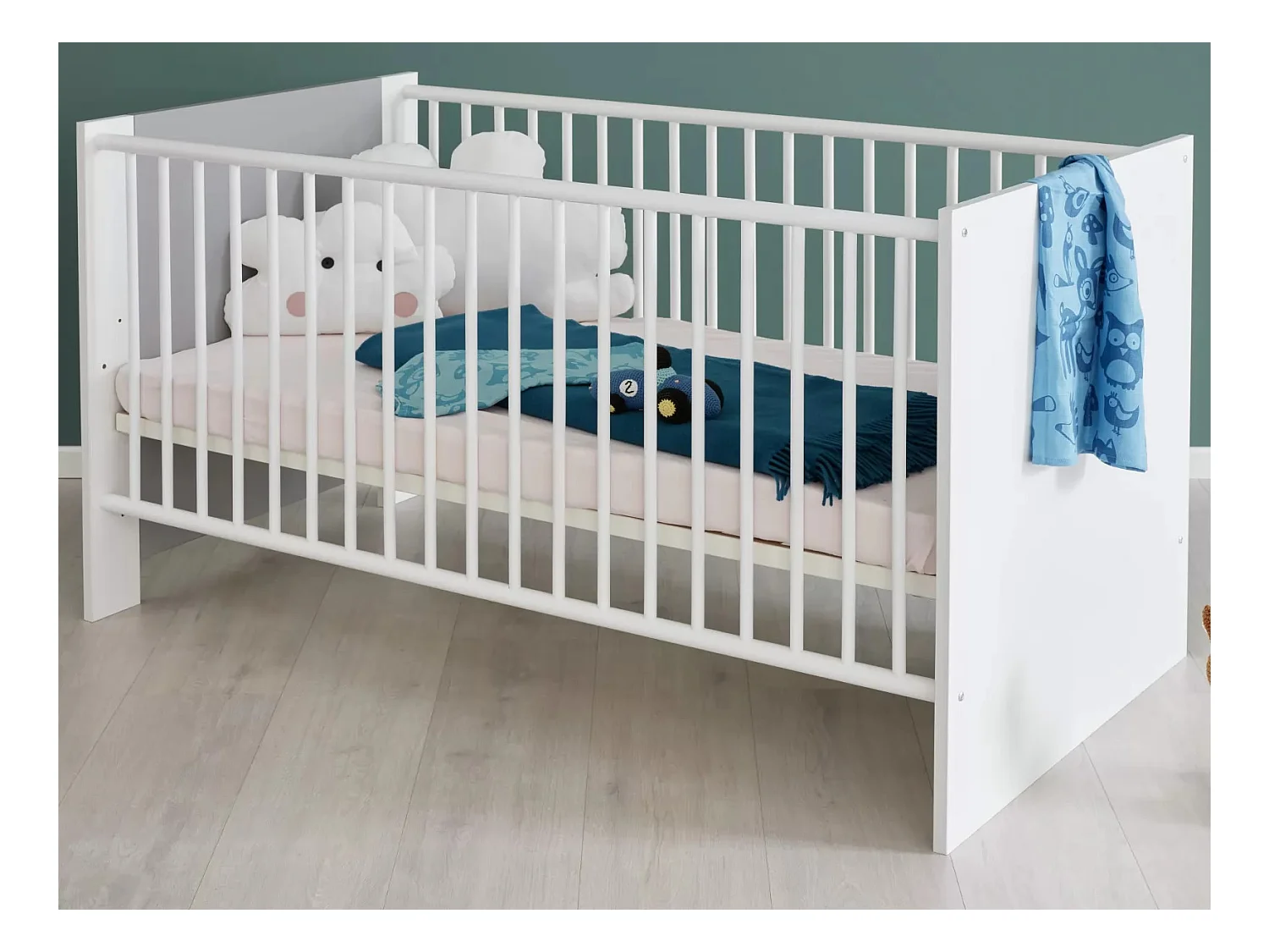 Lit à barreaux 70x140 mélaminé gris et blanc Evans