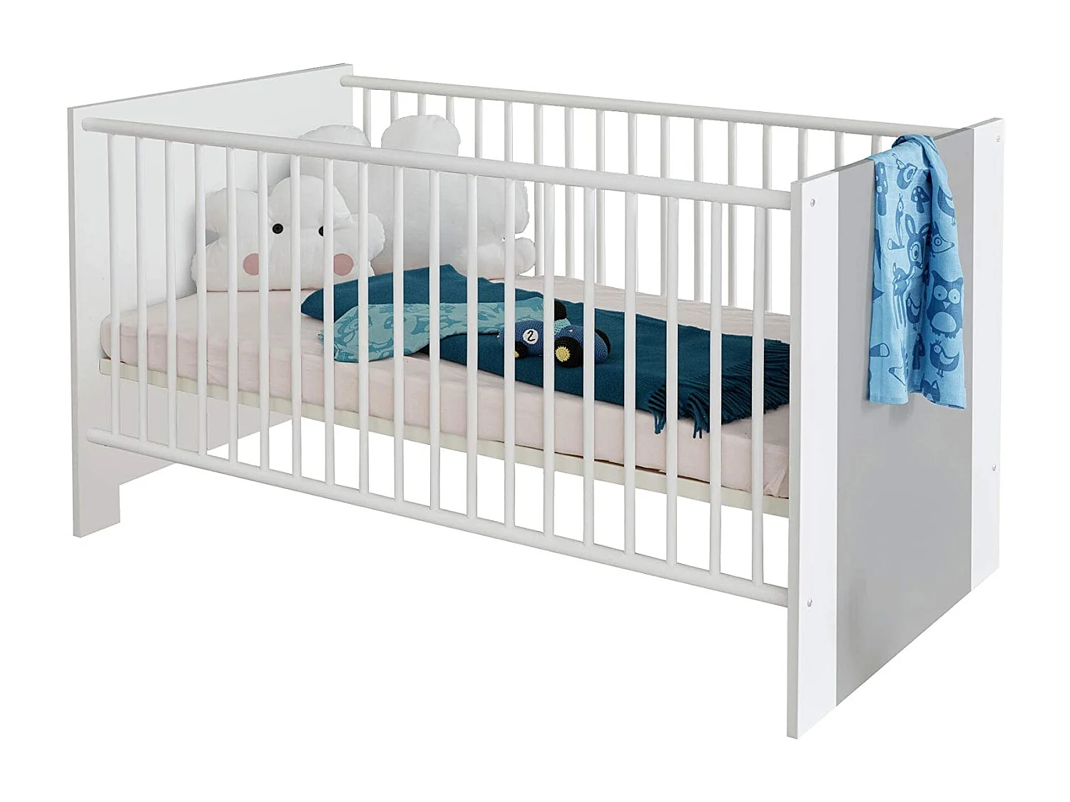 Lit à barreaux 70x140 mélaminé gris et blanc Evans