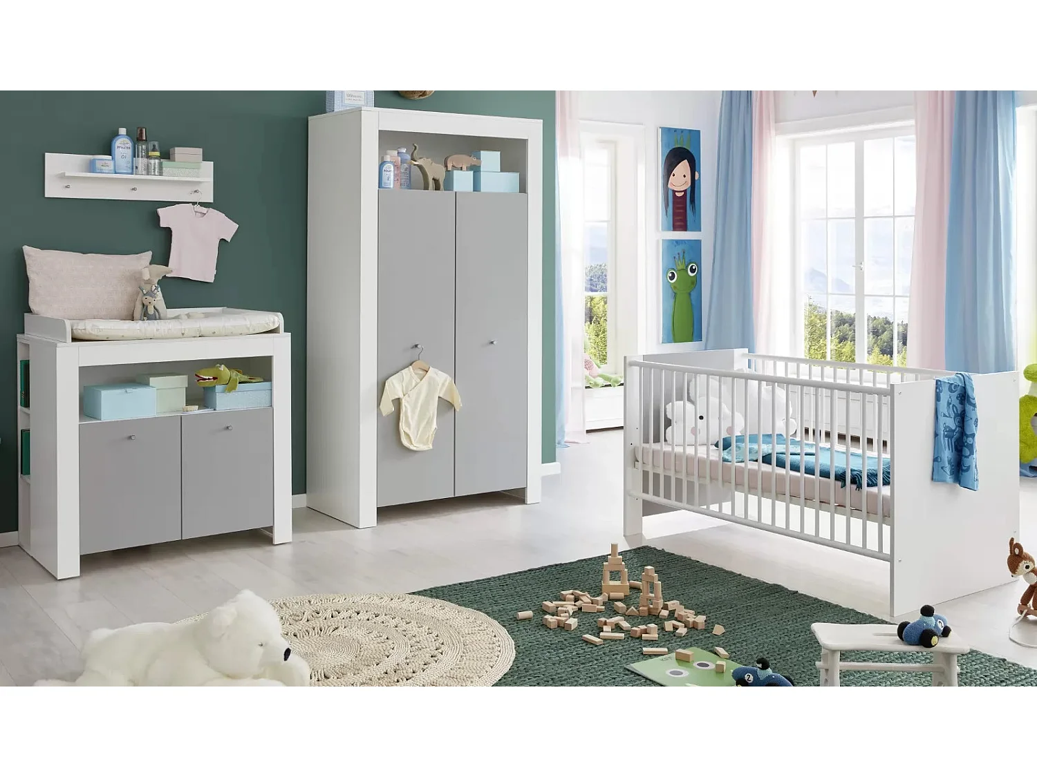 Lit à barreaux 70x140 mélaminé gris et blanc Evans