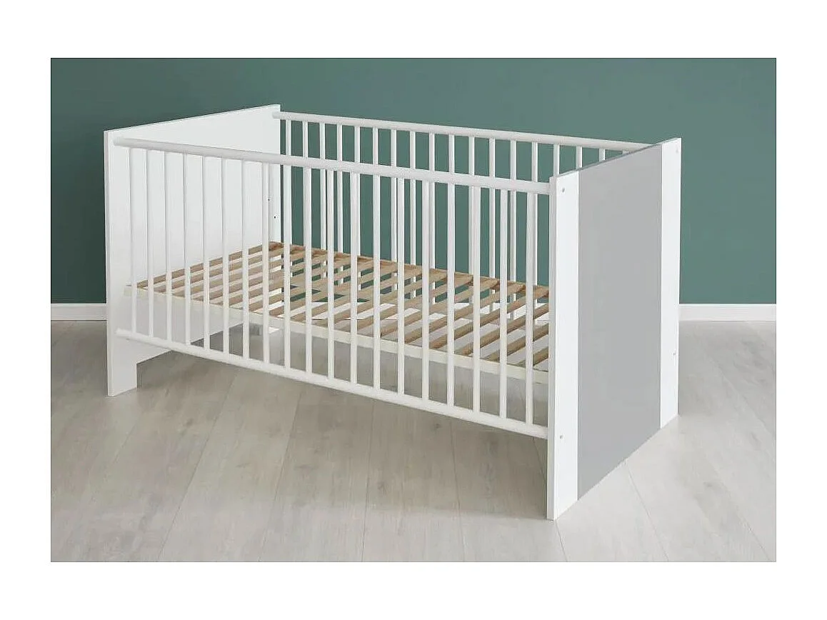 Lit à barreaux 70x140 mélaminé gris et blanc Evans