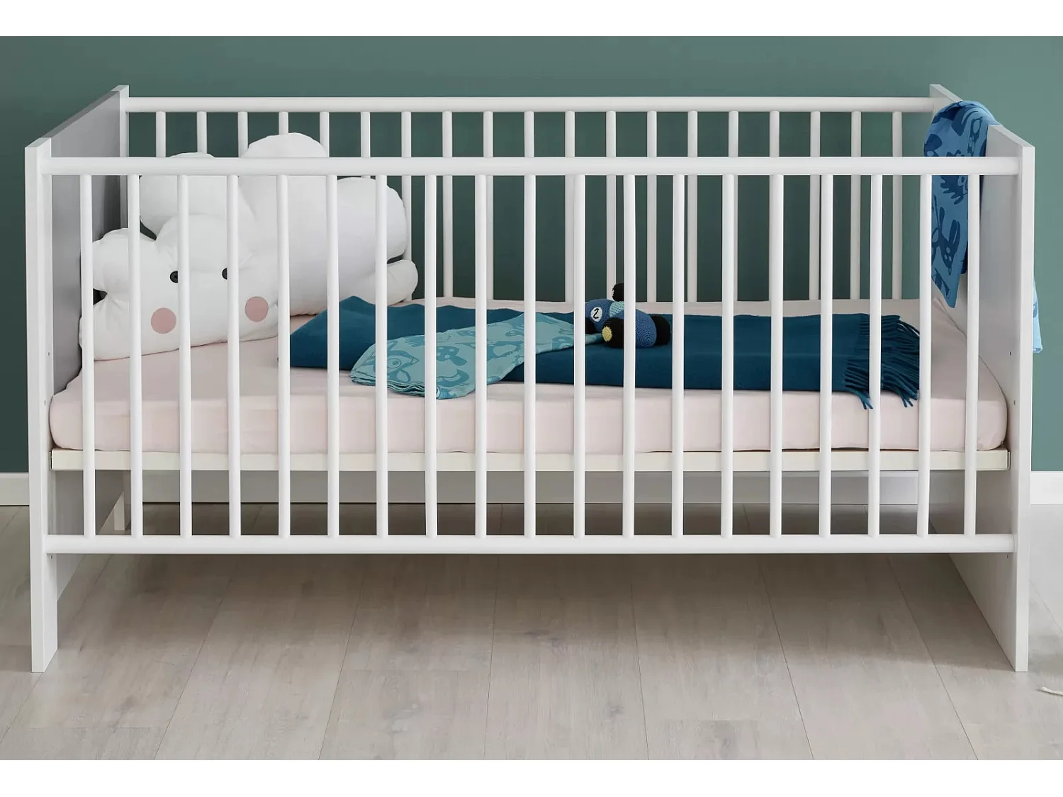 Lit à barreaux 70x140 mélaminé gris et blanc Evans